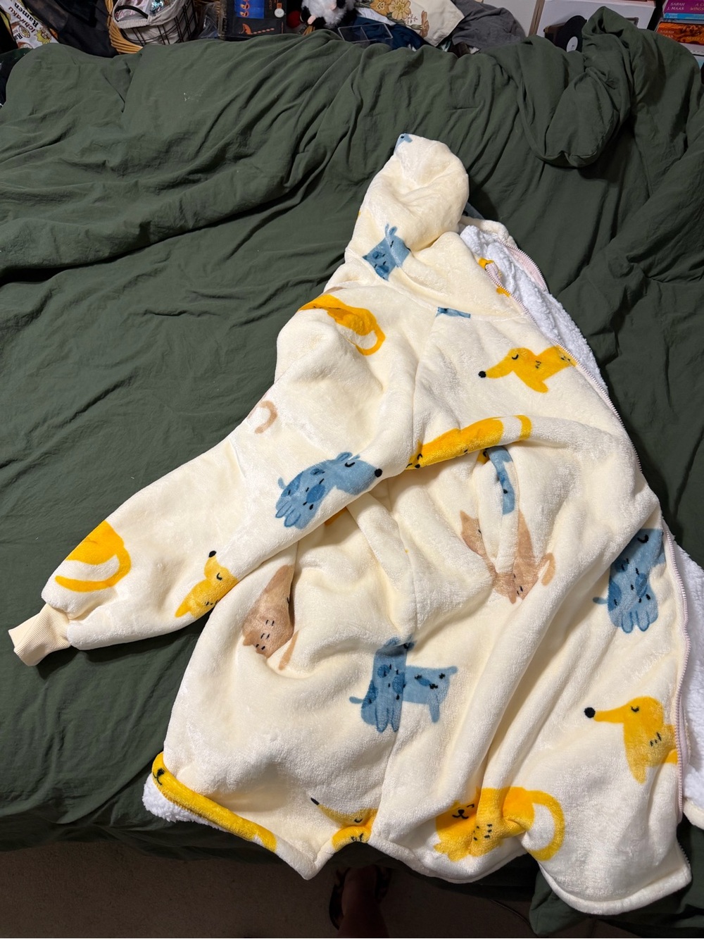 Cozy Cream Animal Print Kids Hooded Pajamas